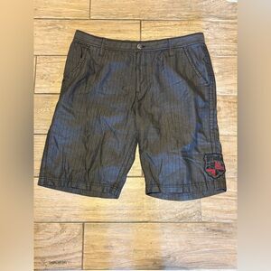 Affliction Dark Gray Pinstripe Shorts with Red Detail